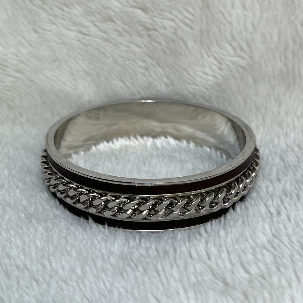 Silver & Dark Brown Bangle Bracelet